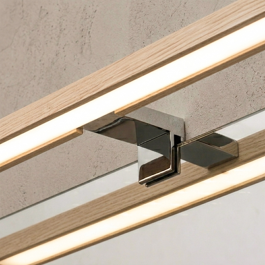 BRILAGI - LED badrumsspegelbelysning 3-i-1 WOODY MIRROR LED/12W/230V 60 cm IP44 blank krom/ek