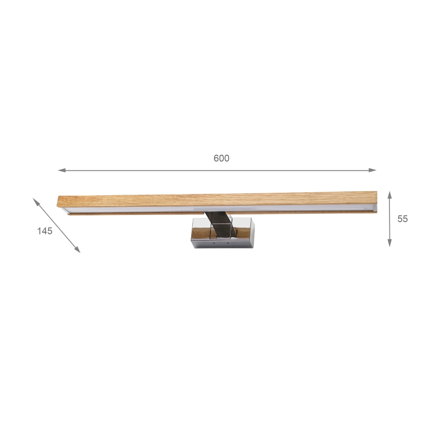BRILAGI - LED badrumsspegelbelysning 3-i-1 WOODY MIRROR LED/12W/230V 60 cm IP44 blank krom/ek