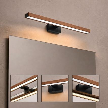 Brilagi - LED-belysning för badrumsspegel WOODY MIRROR 3-i-1 LED/12W/230V 60 cm IP44 svart/körsbärsek