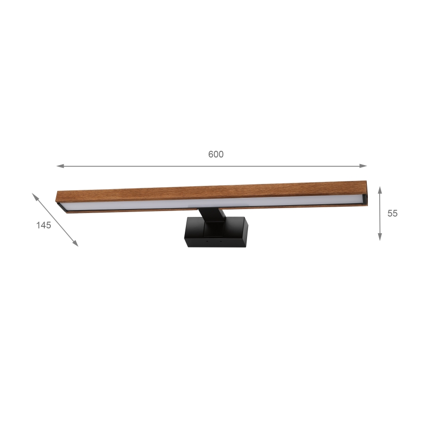 Brilagi - LED-belysning för badrumsspegel WOODY MIRROR 3-i-1 LED/12W/230V 60 cm IP44 svart/körsbärsek