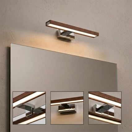 Brilagi - LED-belysning för badrumsspegel WOODY MIRROR 3-i-1 LED/8 W/230 V 40 cm IP44 blank krom/körsbärsek