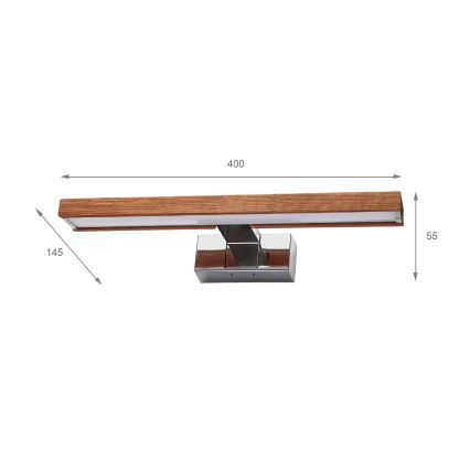 Brilagi - LED-belysning för badrumsspegel WOODY MIRROR 3-i-1 LED/8 W/230 V 40 cm IP44 blank krom/körsbärsek