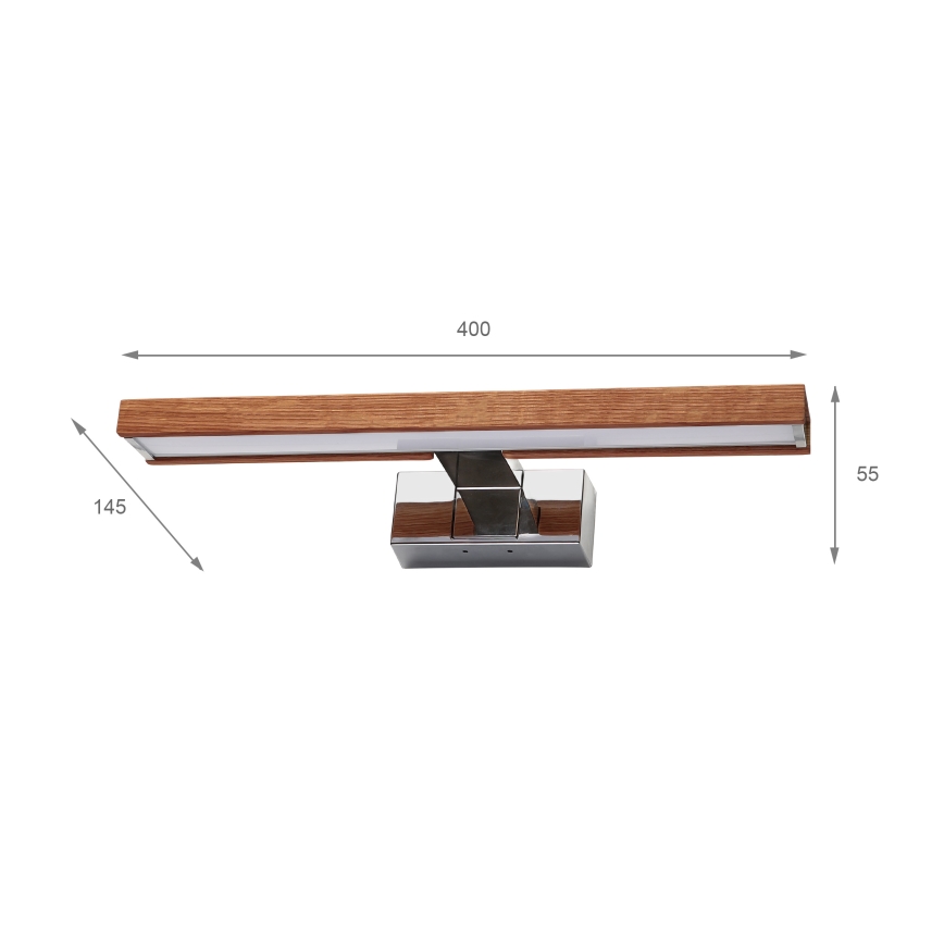 Brilagi - LED-belysning för badrumsspegel WOODY MIRROR 3-i-1 LED/8 W/230 V 40 cm IP44 blank krom/körsbärsek
