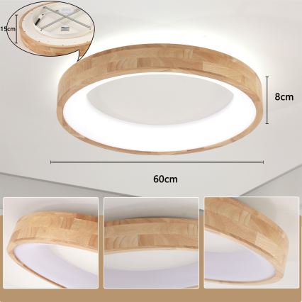 Brilagi - LED taklampa FALCON WOOD LED/40W/230V 3000/4000/6000K Ø 60 cm i trä