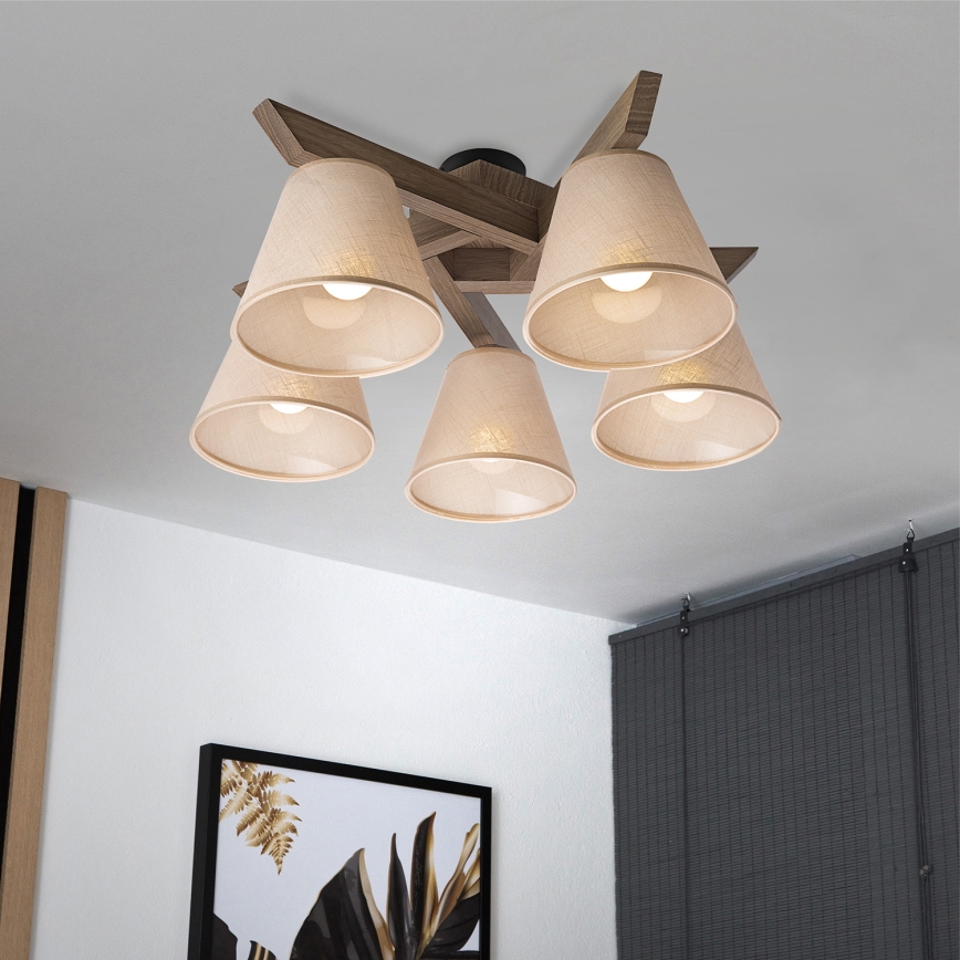 Brilagi - LED Taklampa ANTHONY 5xE14/40W/230V ek valnöt/beige