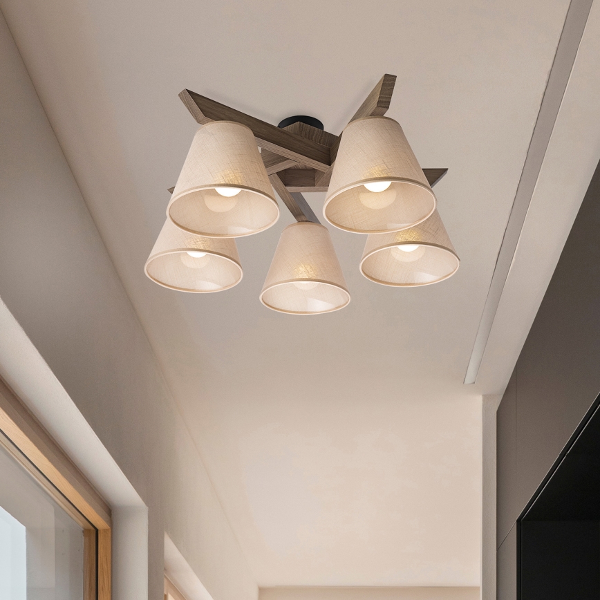 Brilagi - LED Taklampa ANTHONY 5xE14/40W/230V ek valnöt/beige