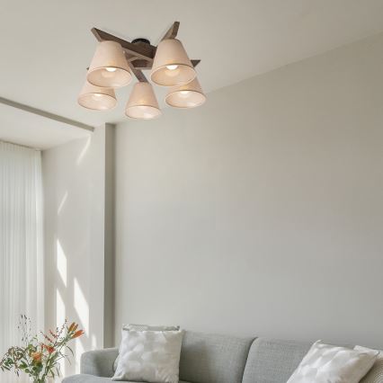 Brilagi - LED Taklampa ANTHONY 5xE14/40W/230V ek valnöt/beige