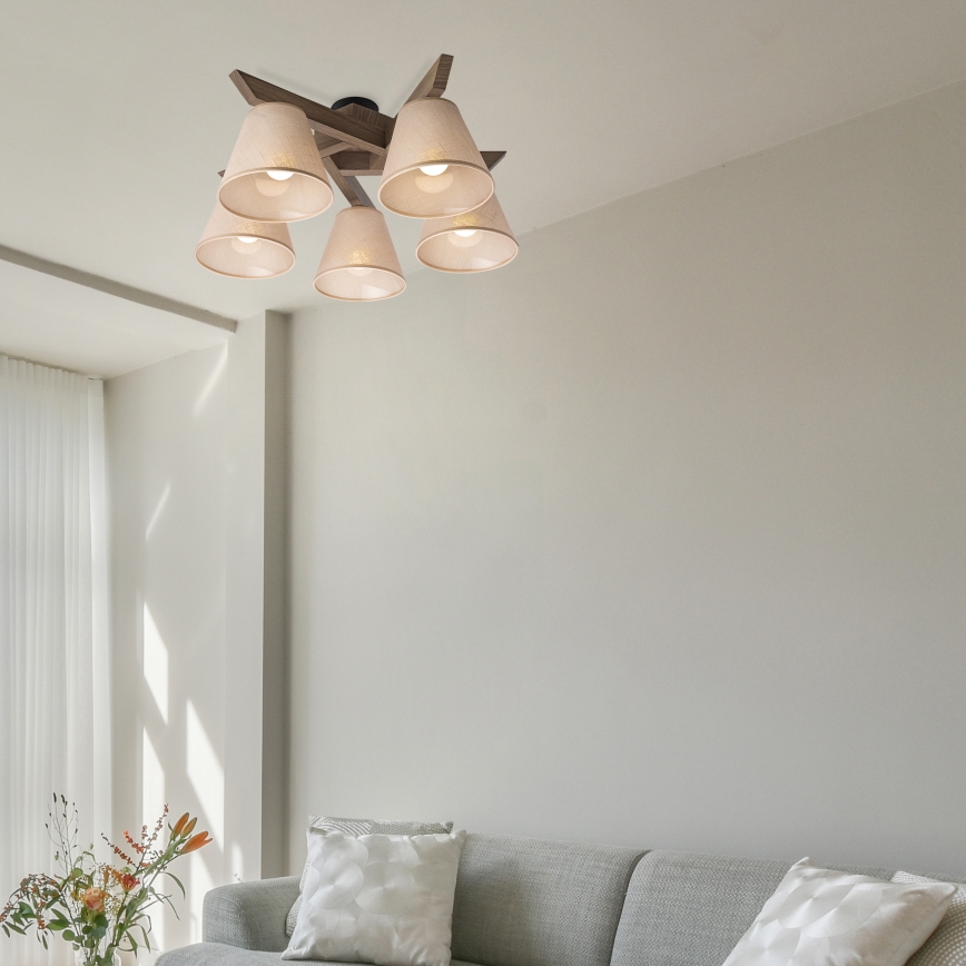 Brilagi - LED Taklampa ANTHONY 5xE14/40W/230V ek valnöt/beige