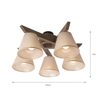 Brilagi - LED Taklampa ANTHONY 5xE14/40W/230V ek valnöt/beige