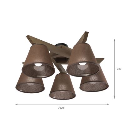 Brilagi - LED Taklampa ANTHONY 5xE14/40W/230V ek valnöt/brun