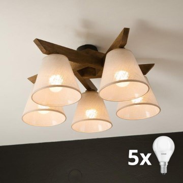 Brilagi - LED Taklampa ANTHONY 5xE14/40W/230V ek valnöt/beige
