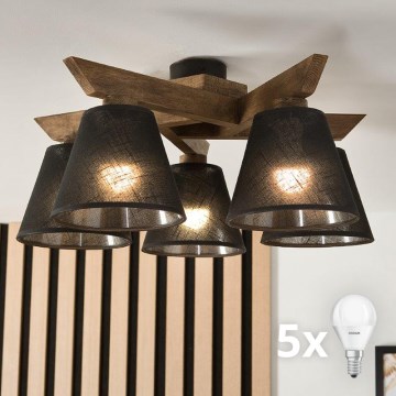 Brilagi - LED Taklampa ANTHONY 5xE14/40W/230V ek valnöt/svart