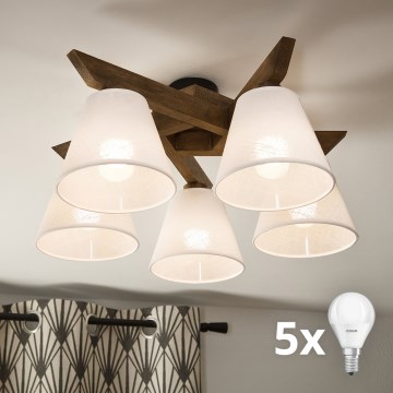 Brilagi - LED Taklampa ANTHONY 5xE14/40W/230V ek valnöt/vit