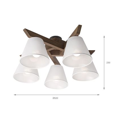 Brilagi - LED Taklampa ANTHONY 5xE14/40W/230V ek valnöt/vit