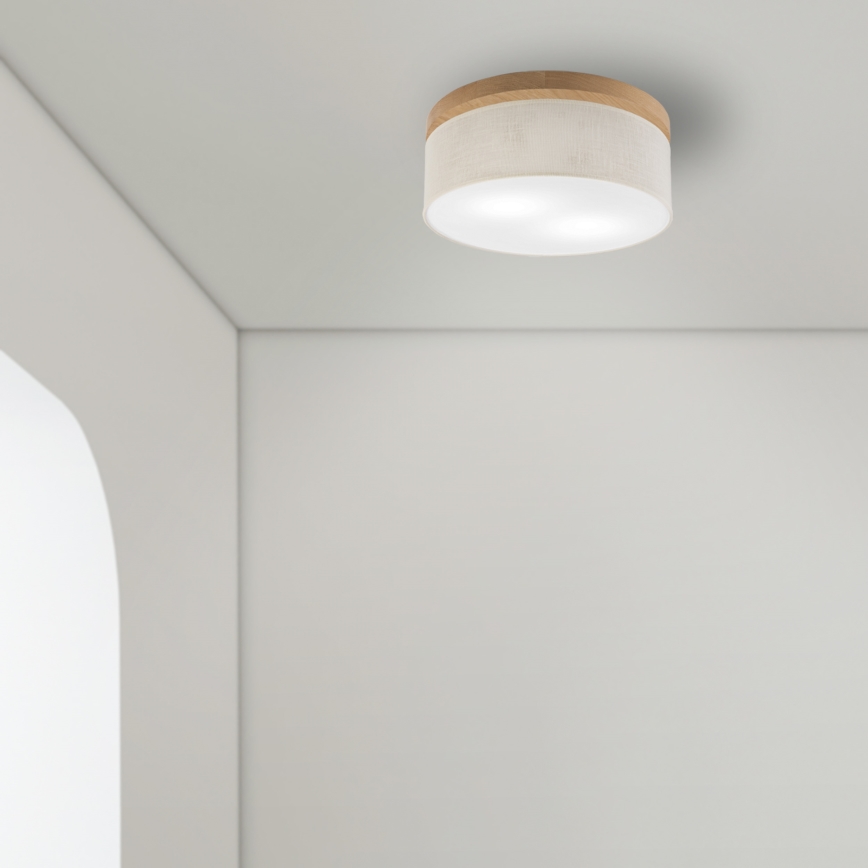 Brilagi - LED Taklampa BELLADONNA 2xE27/15W/230V diameter 40 cm grädde/ek