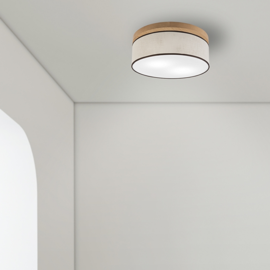 Brilagi - LED Taklampa BELLADONNA 2xE27/15W/230V diameter 40 cm grädde/ek