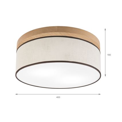Brilagi - LED Taklampa BELLADONNA 2xE27/15W/230V diameter 40 cm grädde/ek