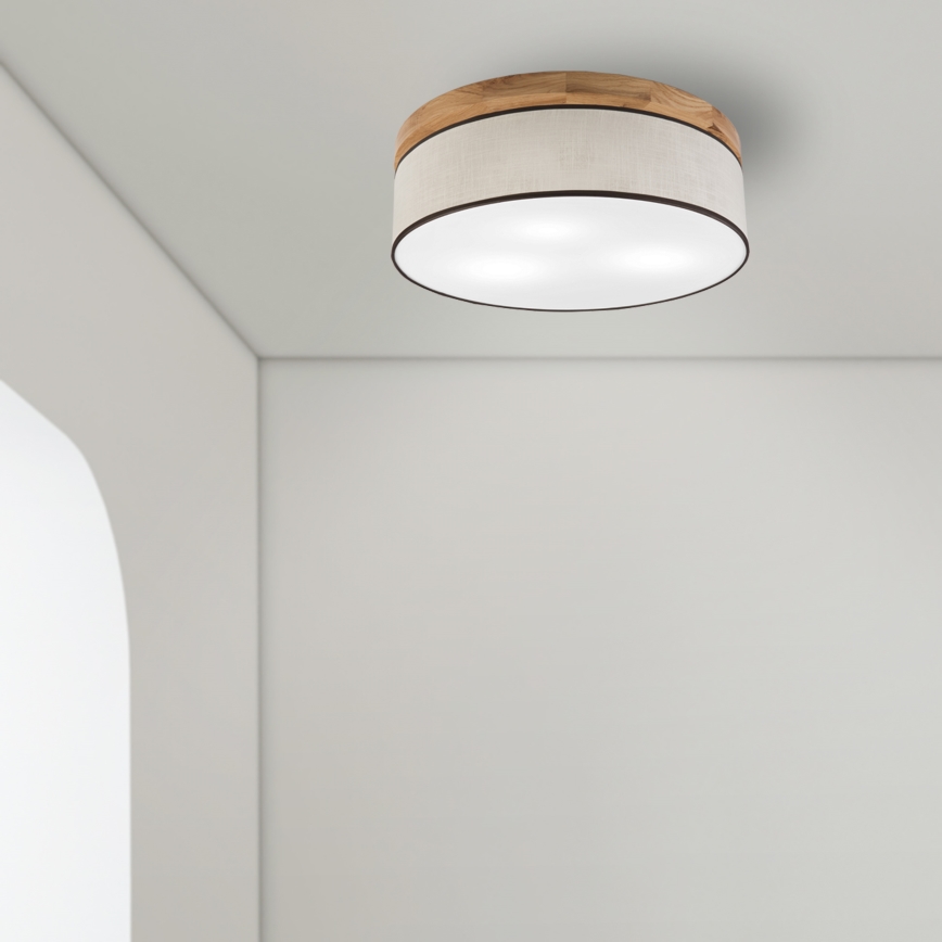 Brilagi - LED Taklampa BELLADONNA 3xE27/15W/230V diameter 50 cm grädde/ek