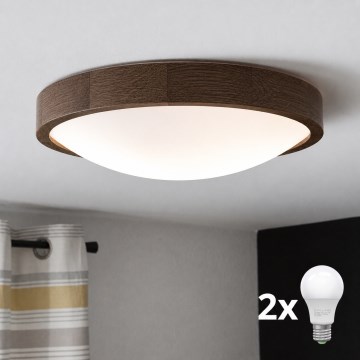 Brilagi - LED taklampa CARVALHO SLIM 2xE27/15W/230V ek/valnöt Ø 37 cm