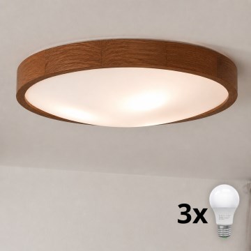 Brilagi - LED-taklampa CARVALHO SLIM 3xE27/45W/230V ek/körsbär Ø 47 cm
