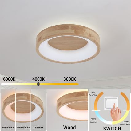 Brilagi - LED taklampa FALCON WOOD LED/30W/230V 3000/4000/6000K Ø 45 cm trä