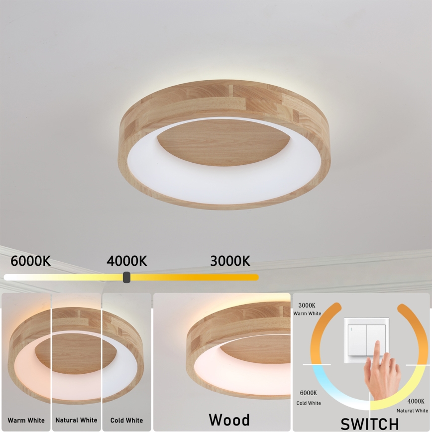 Brilagi - LED taklampa FALCON WOOD LED/30W/230V 3000/4000/6000K Ø 45 cm trä