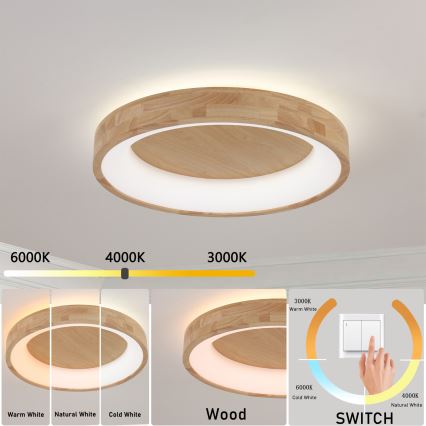 Brilagi - LED-taklampa FALCON WOOD LED/40W/230V 3000/4000/6000K Ø 60 cm trä