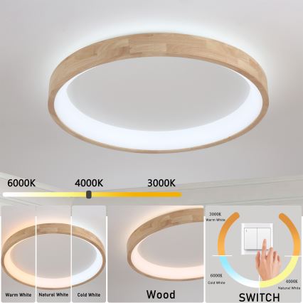 Brilagi - LED-taklampa FALCON WOOD LED/60W/230V 3000/4000/6000K Ø 80 cm trä