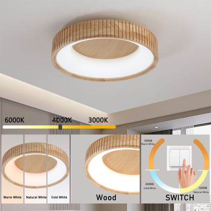 Brilagi - LED-taklampa FALCON WOOD MODERN LED/30W/230V 3000/4000/6000K Ø 45 cm trä