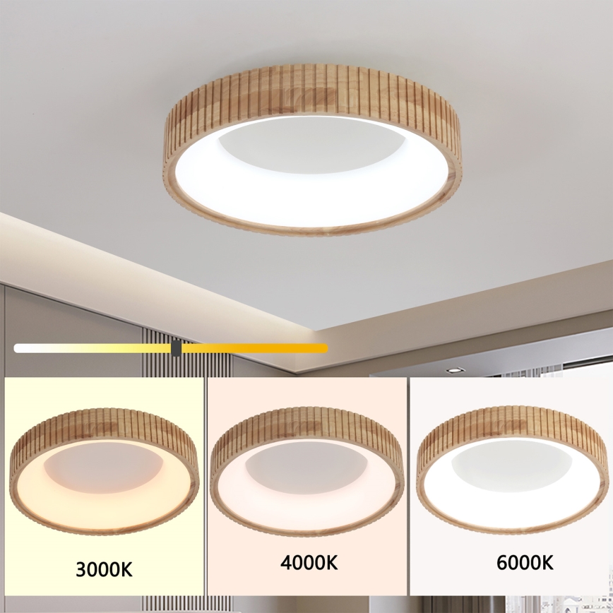 Brilagi – LED-taklampa FALCON WOOD MODERN, 30 W, 230 V, väljbara färgtemperaturer 3000/4000/6000 K, Ø 45 cm, i trä