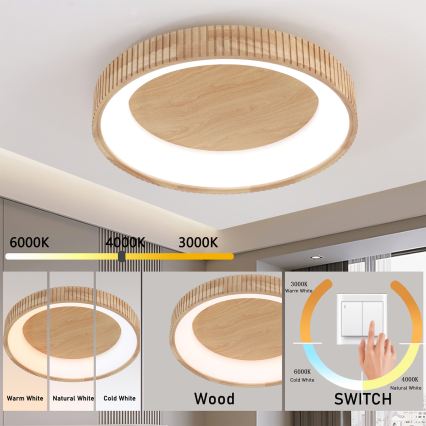 Brilagi - LED-taklampa FALCON WOOD MODERN LED/40W/230V 3000/4000/6000K Ø 60 cm trä
