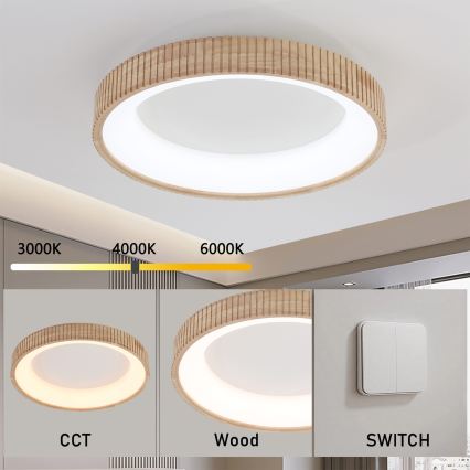 Brilagi - LED-taklampa FALCON WOOD MODERN LED/40W/230V 3000/4000/6000K Ø 60 cm trä