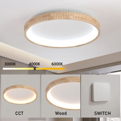 Brilagi - LED-takarmatur FALCON WOOD MODERN LED/60W/230V 3000/4000/6000K Ø 80 cm, träutförande