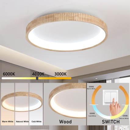 Brilagi - LED-takarmatur FALCON WOOD MODERN LED/60W/230V 3000/4000/6000K Ø 80 cm, träutförande