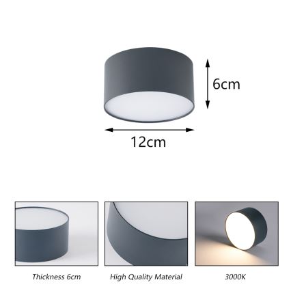 Brilagi - LED badrumstaklampa FORIS LED/14W/230V Ø 12 cm antracit IP44