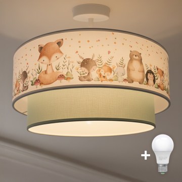 Brilagi - LED taklampa för barn BOBO 1xE27/10W/230V Ø 40 cm vit/grön/djurmotiv