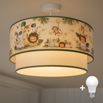 Brilagi - LED taklampa för barn BOBO 1xE27/10W/230V Ø40 cm krämvit/grön/djungel