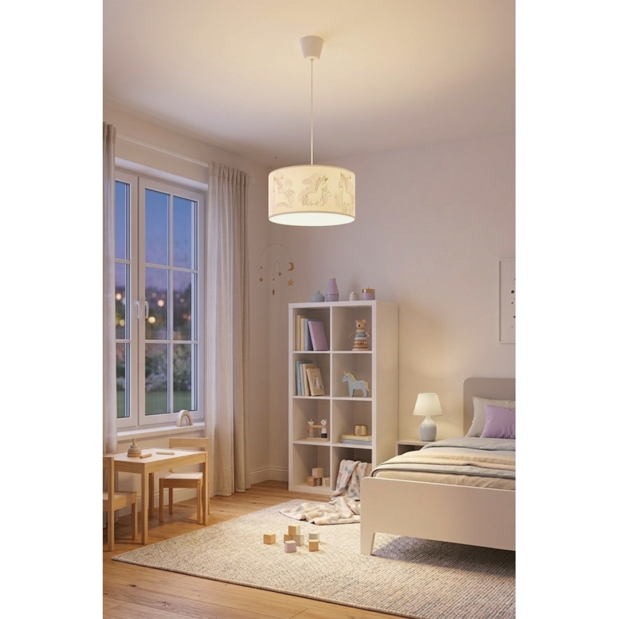 BRILAGI - LED barnpendel med vajer BOBO 1xE27/60W/230V Ø 35 cm vit/enhörningar