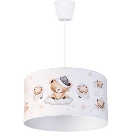 Brilagi - LED taklampa för barn med sladd BOBO 1xE27/10W/230V Ø 35 cm vit/nallar