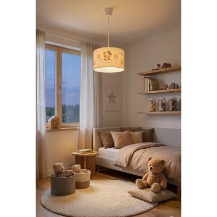 Brilagi - LED taklampa för barn med sladd BOBO 1xE27/10W/230V Ø 35 cm vit/nallar