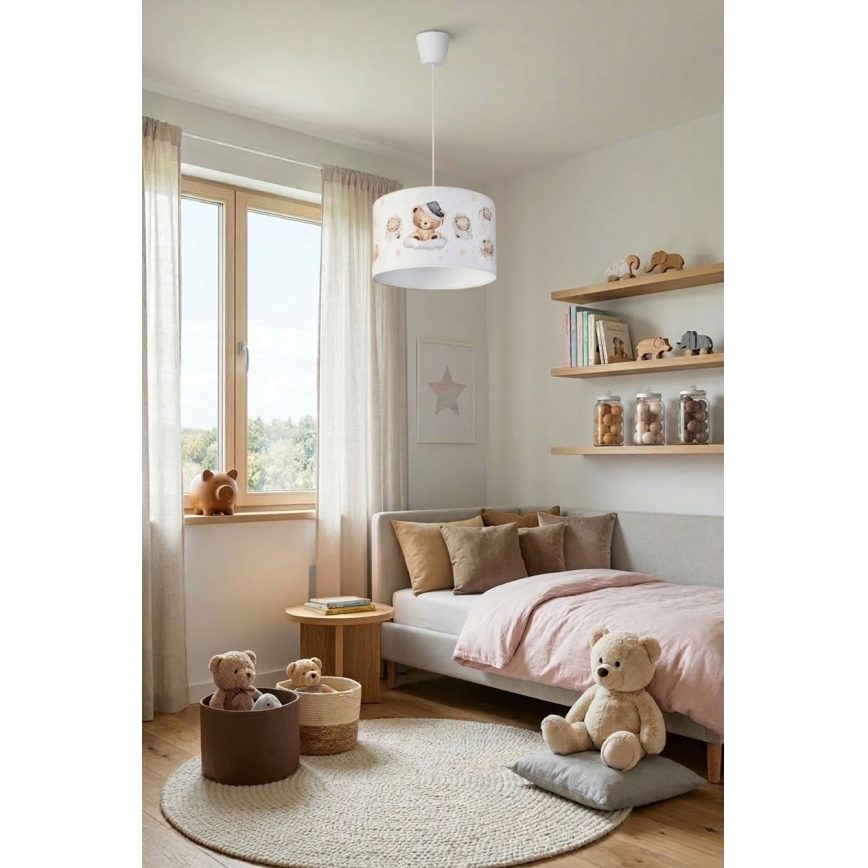 Brilagi - LED taklampa för barn med sladd BOBO 1xE27/10W/230V Ø 35 cm vit/nallar