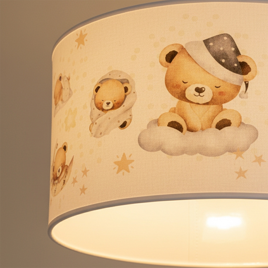 Brilagi - LED taklampa för barn med sladd BOBO 1xE27/10W/230V Ø 35 cm vit/nallar