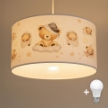 Brilagi - LED taklampa för barn med sladd BOBO 1xE27/60W/230V Ø 35 cm vit/nallar