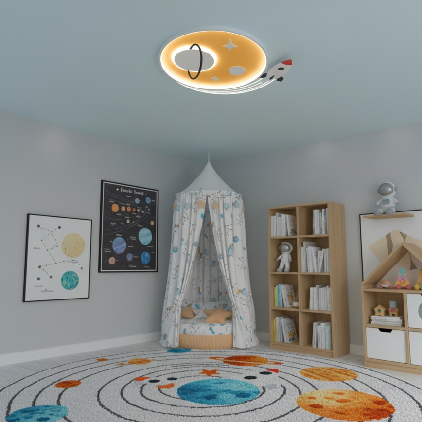 Brilagi -LED Taklampa för barn STARSHIP LED/64W/230V 3000/4500K gul