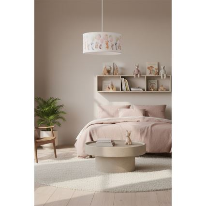 Brilagi - LED taklampa för barnrum BOBO på vajer 1xE27/10W/230V Ø 35 cm vit/djurmotiv