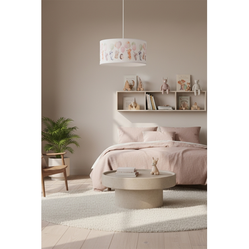 Brilagi - LED taklampa för barnrum BOBO på vajer 1xE27/10W/230V Ø 35 cm vit/djurmotiv
