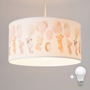 Brilagi - LED taklampa för barnrum BOBO på vajer 1xE27/60W/230V Ø 35 cm vit/djurmotiv