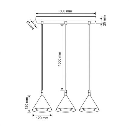 BRILAGI - LED Taklampa med kabel CONE TRIPLE 3xGX53/15W/230V guld