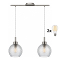 BRILAGI - LED-taklampa på vajer RETRO GLASS 2xE27/60W/230V matt krom/rökgrå