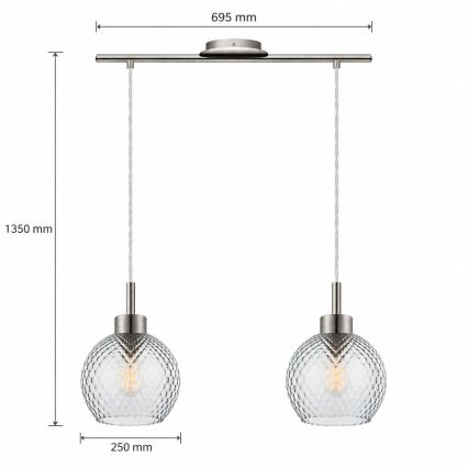 BRILAGI - LED-taklampa på vajer RETRO GLASS 2xE27/60W/230V matt krom/rökgrå